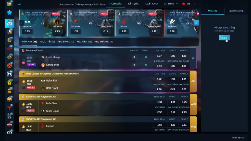 Giao diện tối ưu cho cược nhanh, live odds mượt